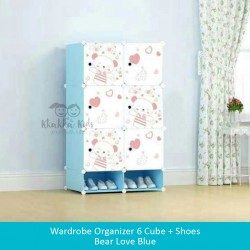 Wardrobe Organizer 6 Cube + Shoes - Bear Love Blue