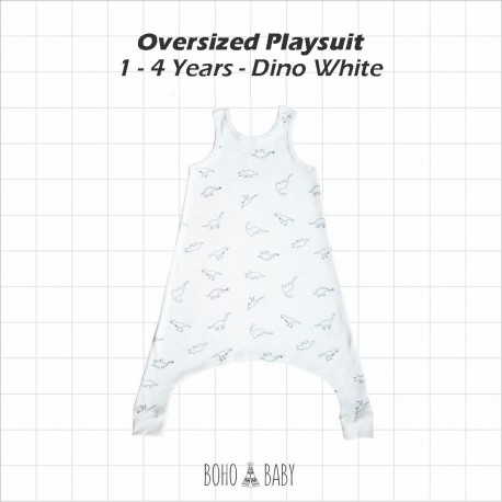 Bohobaby - Oversized Playsuit 3Y,4Y - Dino White