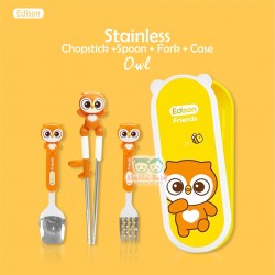 Edison - Stainless Chopstk+Spoon+Fork+Case - Owl