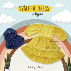 Syafeea Dress & Hijab - Yellow (Kuning - Navy)