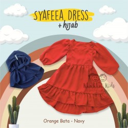 Syafeea Dress & Hijab - ( Orange Bata - Navy )