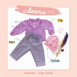 Adeena Set ( Top + Pant  + Turban)  Lavender - Ungu Kotak