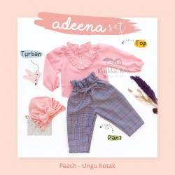 Adeena Set ( Top + Pant  + Turban)  Peach - Ungu Kotak
