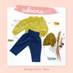 Adeena Set ( Top + Pant  + Turban)  Kuning Lemon - Navy