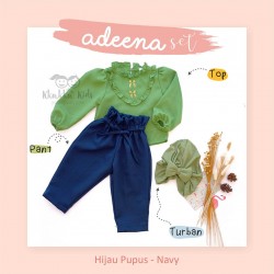 Adeena Set ( Top + Pant  + Turban) Hijau Pupus - Navy