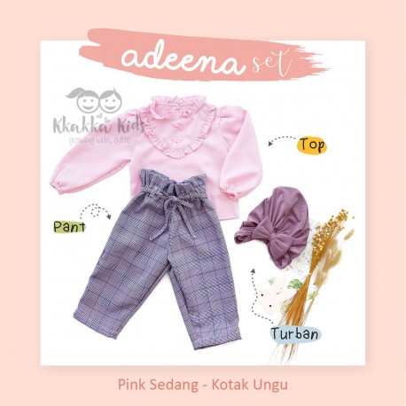 Adeena Set ( Top + Pant + Turban) Pink Sedang - Kotak Ungu
