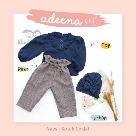 Adeena Set ( Top + Pant + Turban) Navy - Kotak Coklat