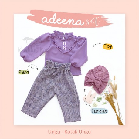 Adeena Set ( Top + Pant + Turban) Ungu - Kotak Ungu