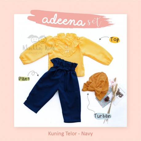 Adeena Set ( Top + Pant + Turban) Kuning Telor - Navy