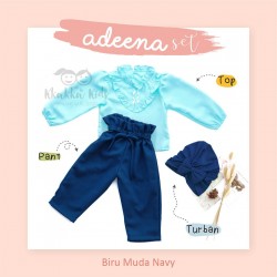 Adeena Set ( Top + Pant + Turban) Biru Muda - Navy