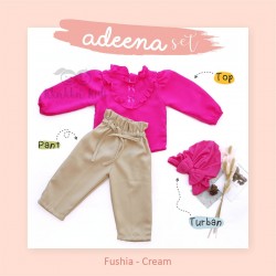 Adeena Set ( Top + Pant + Turban) Fuschia - Cream