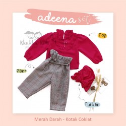 Adeena Set ( Top + Pant + Turban) Merah Darah - Kotak Coklat