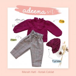 Adeena Set ( Top + Pant + Turban) Merah Hati - Kotak Coklat