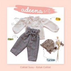 Adeena Set ( Top + Pant + Turban) Coklat Susu - Kotak Coklat