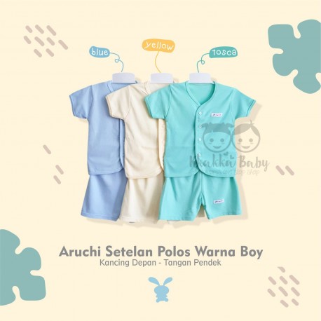 Aruchi - ECER 1 PCS - Setelan Polos Warna Boys - Kancing Depan - Tangan Pendek [1 Set]