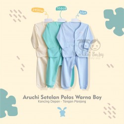 Aruchi - ECER 1 PCS - Setelan Polos Warna Boys - Kancing Depan - Tangan Panjang [1 Set]