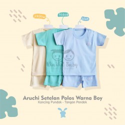 Aruchi - ECER 1 PCS - Setelan Polos Warna Boys - Kancing Pundak - Tangan Pendek [1 Set]