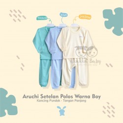 Aruchi - ECER 1 PCS - Setelan Polos Warna Boys - Kancing Pundak - Tangan Panjang [1 Set]