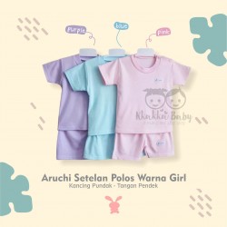 Aruchi - ECER 1 PCS - Setelan Polos Warna Girls - Kancing Pundak - Tangan Pendek [1 Set]
