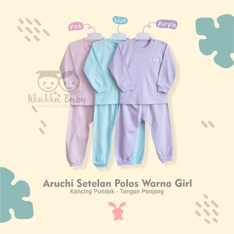 Aruchi - ECER 1 PCS - Setelan Polos Warna Girls - Kancing Pundak - Tangan Panjang [1 Set]