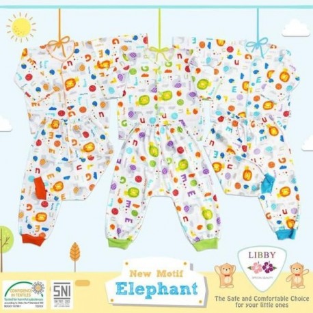 Libby - ECER 1SET Setelan Baju Panjang Newborn (Kancing Depan) - Elephant [ECER 1SET]