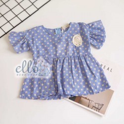 BJM237 - Baju Biru Peplum Motif Polkadot