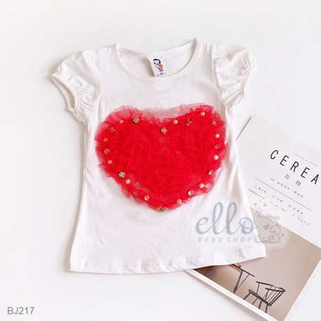 BJ217 - Kaos putih love merah tile