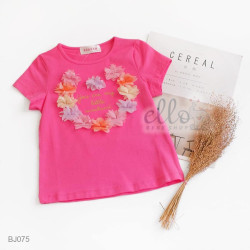 BJ075 - Kaos Pink Motif Bunga Timbul