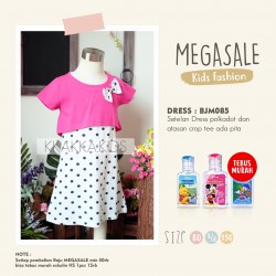 BJM085 - Dress Polkadot Hitam Outer Pink